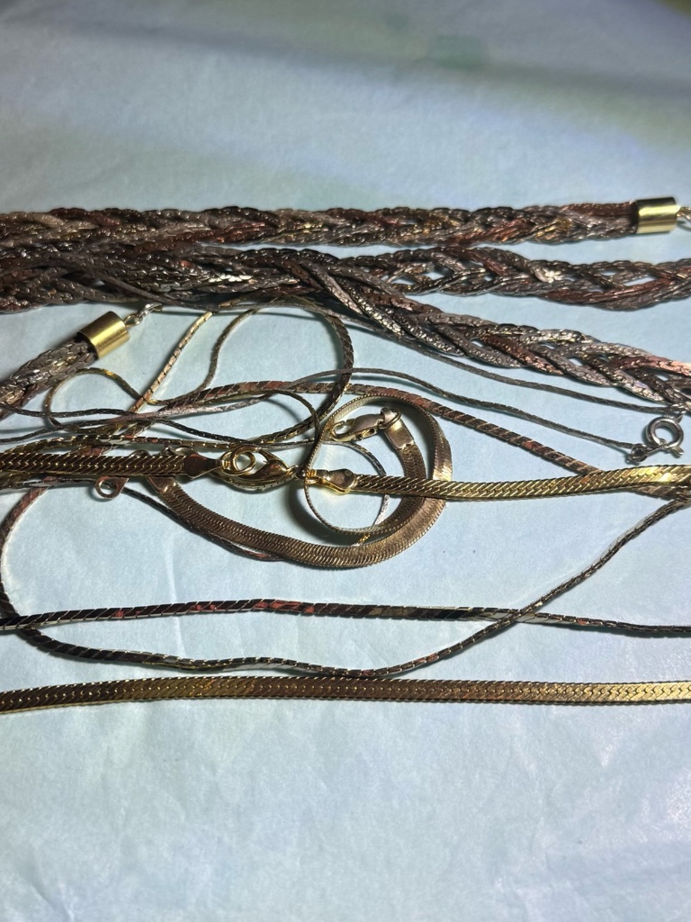 Vintage Gold Tone Chain Lot Mixed Necklaces Bracelets Korea Unmarked Bundle